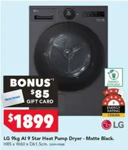 Harvey Norman LG 9kg AI 9 Star Heat Pump Dryer - Matte Black offer