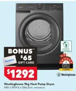 Harvey Norman Westinghouse 9kg Heat Pump Dryer offer