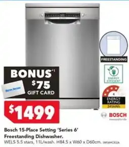 Harvey Norman Bosch 15-Place Setting 'Series 6' Freestanding Dishwasher offer