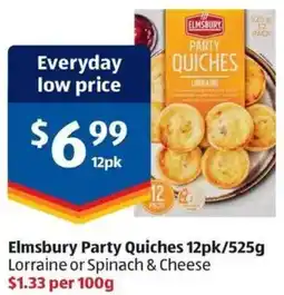 ALDI Elmsbury Party Quiches Lorraine or Spinach & Cheese offer