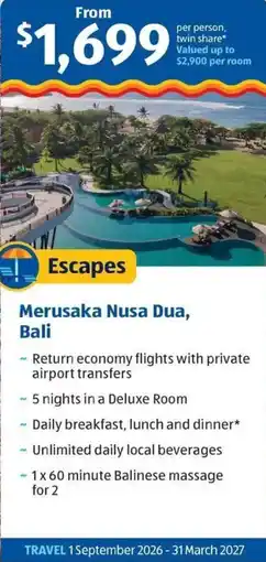 ALDI Merusaka Nusa Dua, Bali offer