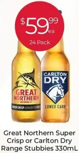 Porters Great Northern Super Crisp or Carlton Dry Range Stubbies offer