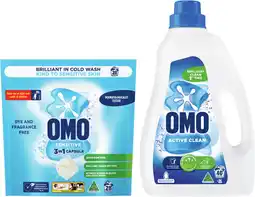 IGA OMO Laundry Liquid 2 Litre, Powder 2kg or 3 in 1 Capsules 28 Pack Selected Varieties offer