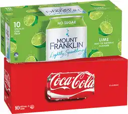 IGA Coca‑Cola, Sprite or Mount Franklin Lightly Sparkling Water 10x375mL Selected Varieties offer