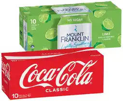 IGA Coca‑Cola, Sprite or Mount Franklin Lightly Sparkling Water10x375mL Selected Varieties offer