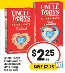 IGA Uncle Tobys Traditional or Quick Rolled Oats offer