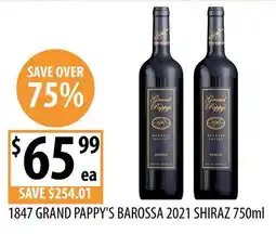 Supabarn 1847 Grand Pappy's Barossa 2021 Shiraz offer