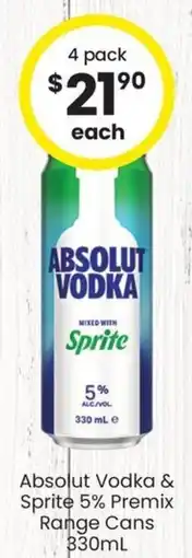 The Bottle O Absolut Vodka & Sprite 5% Premix Range Cans offer