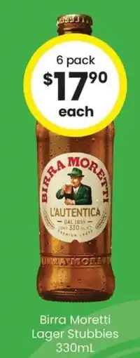 The Bottle O Birra Moretti Lager Stubbies offer