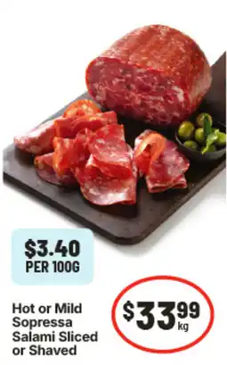 IGA Hot or Mild Sopressa Salami Sliced or Shaved offer