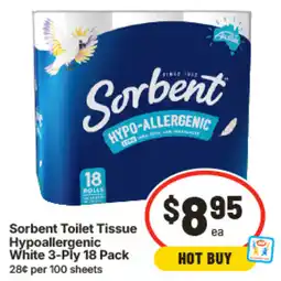 IGA Sorbent Toilet Tissue Hypoallergenic White 3-Ply offer