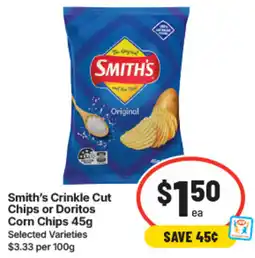 IGA Smith's Crinkle Cut Chips or Doritos Corn Chips offer