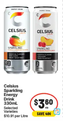 IGA Celsius Sparkling Energy Drink 330mL Selected Varieties offer