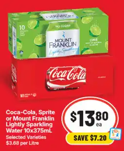 IGA Coca-Cola, Sprite or Mount Franklin Lightly Sparkling Water offer
