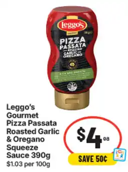 IGA Leggo's Gourmet Pizza Passata Roasted Garlic & Oregano Squeeze Sauce offer