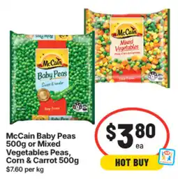IGA McCain Baby Peas or Mixed Vegetables Peas, Corn & Carrot offer