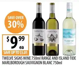 Supabarn Twelve Signs Wine 750ml Range and Island Tide Marlborough Sauvignon Blanc 750ml offer