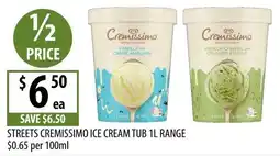 Supabarn Streets Cremissimo Ice Cream Tub 1L Range offer