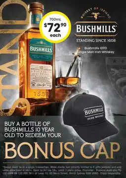 The Bottle O Bushmills 10YO Single Malt Irish Whiskey offer