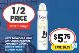 IGA Dove Advanced Care 72hr Antiperspirant Deodorant offer