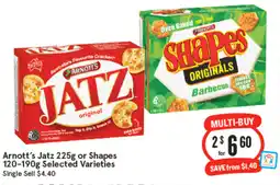 IGA Arnott's Jatz 225g or Shapes offer