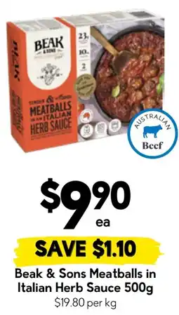 Drakes Beak & Sons Meatballs in Italian Herb Sauce offer