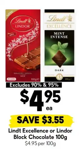 Drakes Lindt Excellence or Lindor Block Chocolate offer