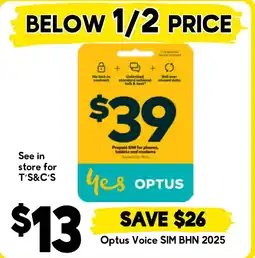Drakes Optus Voice SIM BHN 2025 offer
