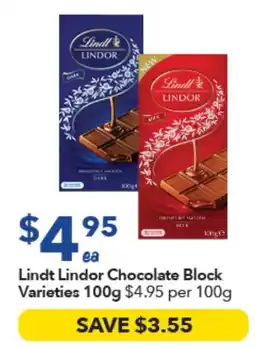 Ritchies Lindt Lindor Chocolate Block Varieties offer