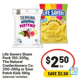 IGA Life Savers Share Pack, The Natural Confectionery Co. or Sour Patch Kids offer
