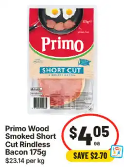 IGA Primo Wood Smoked Short Cut Rindless Bacon offer