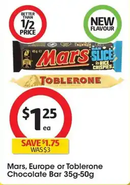 Coles Mars, Europe or Toblerone Chocolate Bar offer