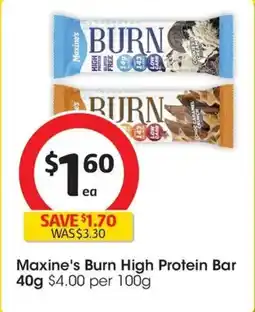 Coles Maxine's Burn High Protein Bar Cookies & Cream offer