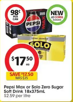 Coles Pepsi Max Soft Drink No Sugar Cans Multipack offer