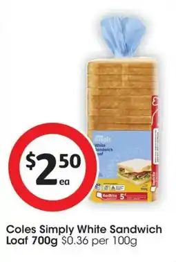 Coles Coles Simply White Sandwich Loaf offer