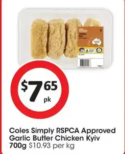 Coles Coles Simply RSPCA Approved Chicken Kyiv Garlic Butter offer