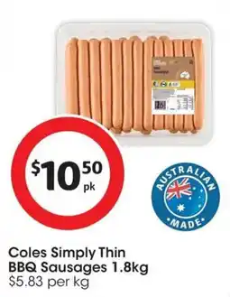 Coles Coles Simply Thin BBQ Sausages offer