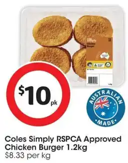 Coles Coles Simply RSPCA Approved Chicken Burgers Plain Crumb offer