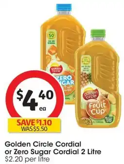 Coles Golden Circle Cordial Zero Sugar Fruit Cup offer