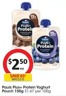 Coles Pauls Plus+ Protein Yoghurt Pouch offer