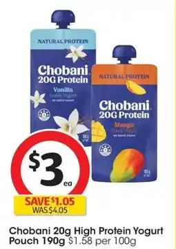 Coles Chobani 15g High Protein Greek Yogurt Mango Pouch offer