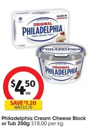 Coles Philadelphia Cream Cheese Block or Tub offer