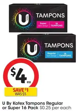 Coles U By Kotex Tampons Regular or Super offer