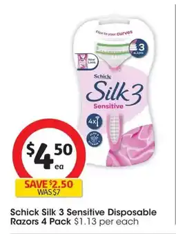 Coles Schick Silk 3 Sensitive Disposable Razors offer