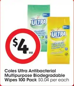 Coles Coles Ultra Antibacterial Multipurpose Biodegradable Wipes offer