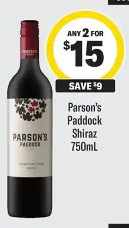 Coles Parson's Paddock Shiraz offer