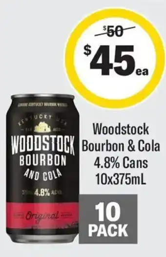 Coles Woodstock Bourbon & Cola 4.8% Cans offer