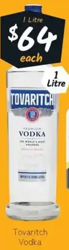 Cellarbrations Tovaritch Vodka offer