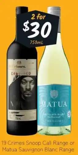 Cellarbrations 19 Crimes Snoop Cali Range or Matua Sauvignon Blanc Range offer