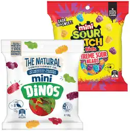 IGA The Natural Confectionery Co. Mini Dinos or Mini Sour Patch Kids Bag 80g Selected Varieties offer